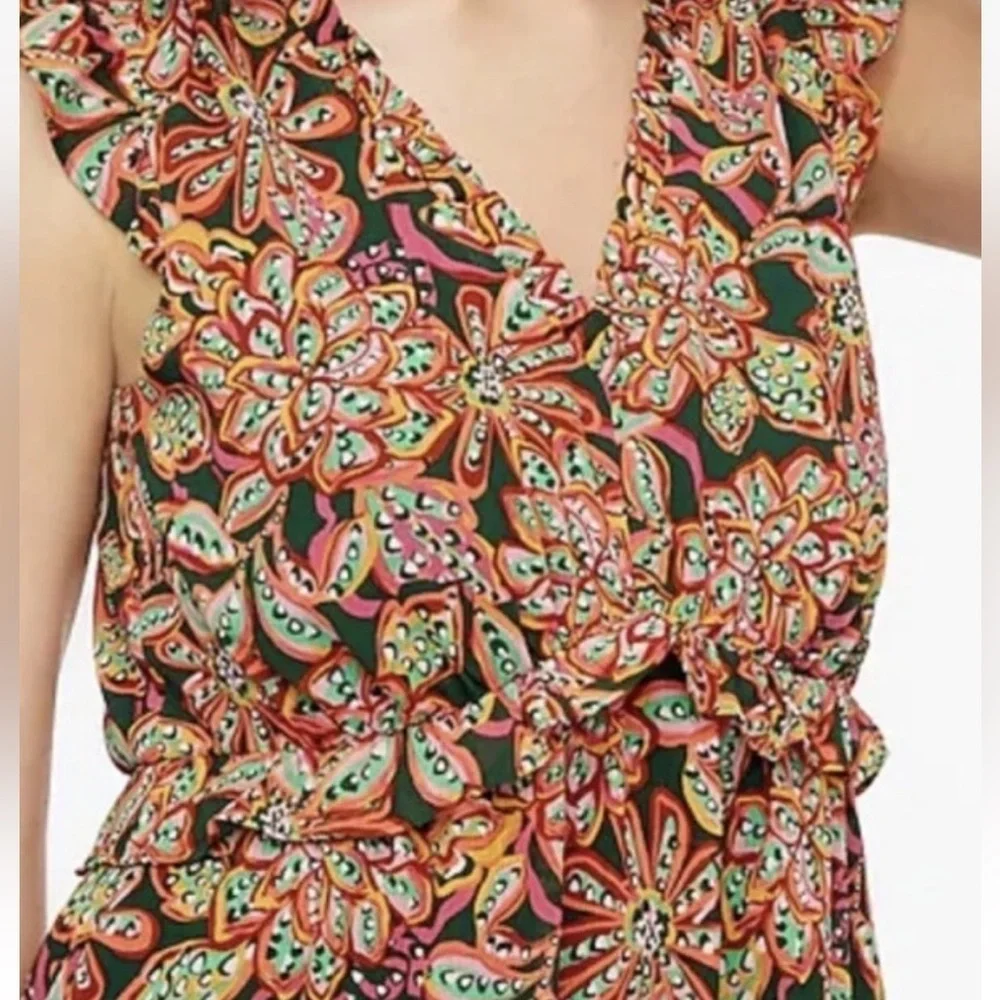 J Crew Ruffle V Neck Mini Dress